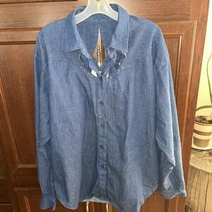 Vtg Spencer creations womens large denim shirt Long Sleeve